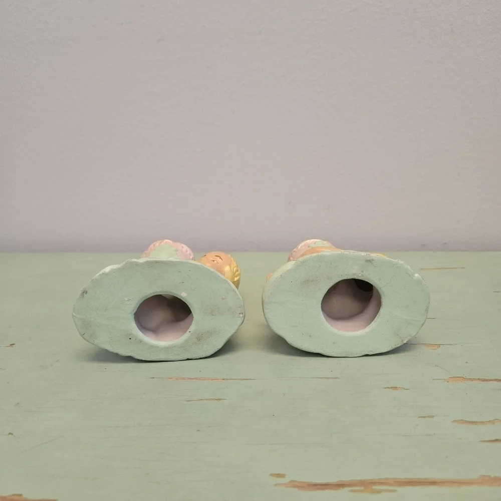 Cherub Candlestick Holders Pair Vintage